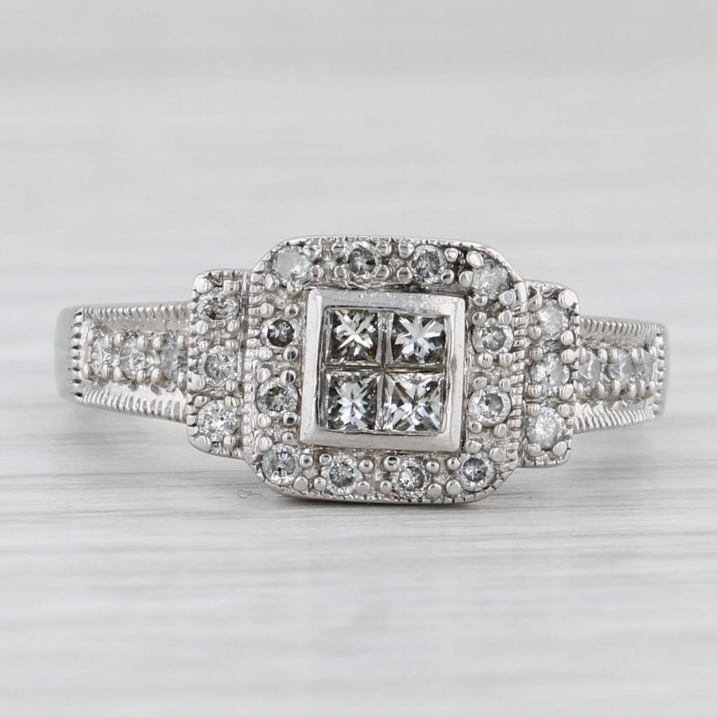 Princess Diamond Halo Engagement Ring 14k White Gold Size 7.25