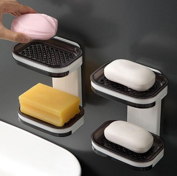 Double Layer Soap Dish Suction Cup Soap Holder. Strong Sponge Holder for Shower. Bathroom. Tub and Kitchen Sink