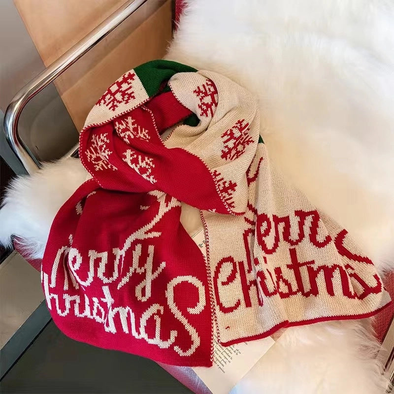 Christmas Elk Big Scarf Women's Autumn And Winter Versatile Cute Girl's Heart Long Knitted Wool Scarf Winter Warm