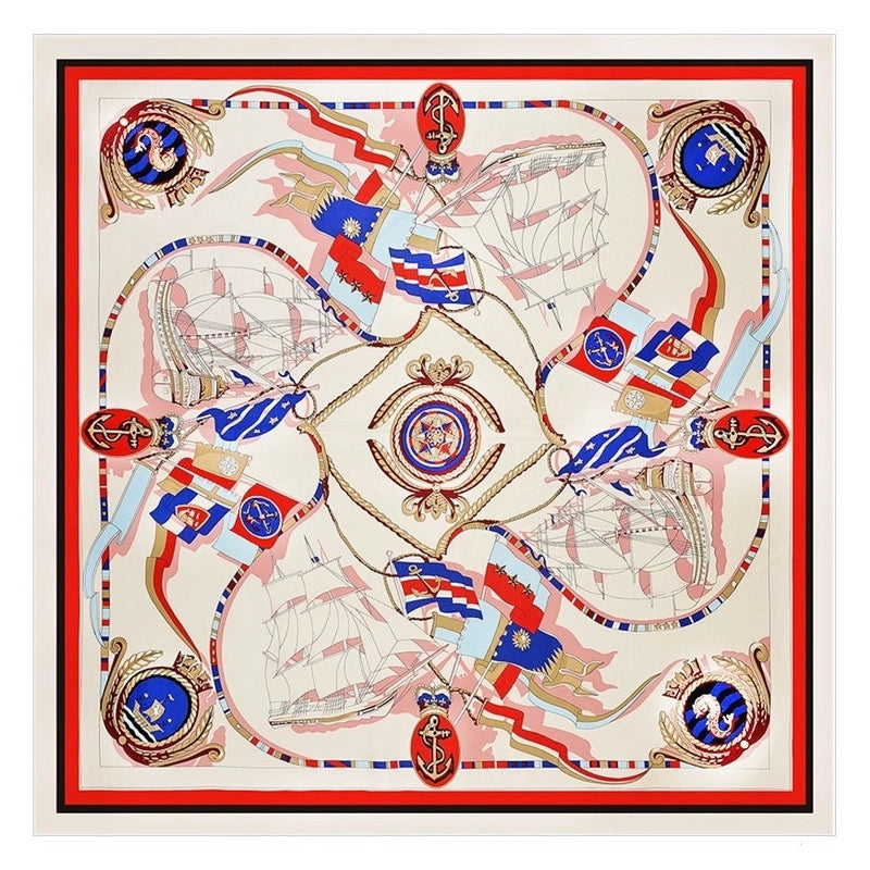 Sailing Rope Printing 130cm Big Square Fashion Shawl Silk Scarf