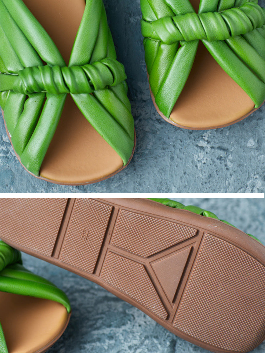 Women Summer Casual Genuine Leather Spliced Slippers