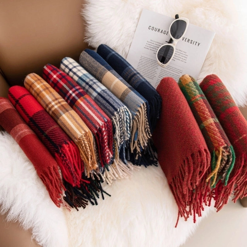 Women's Casual Elegant Minimalist Lattice Polyester Tassel Scarf