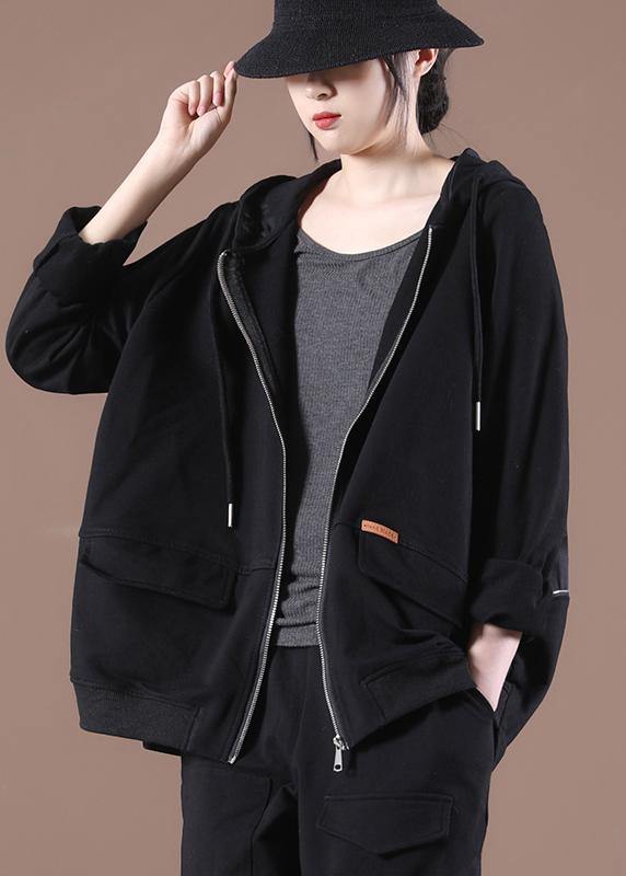 Plus Size Black Hooded Short Coat