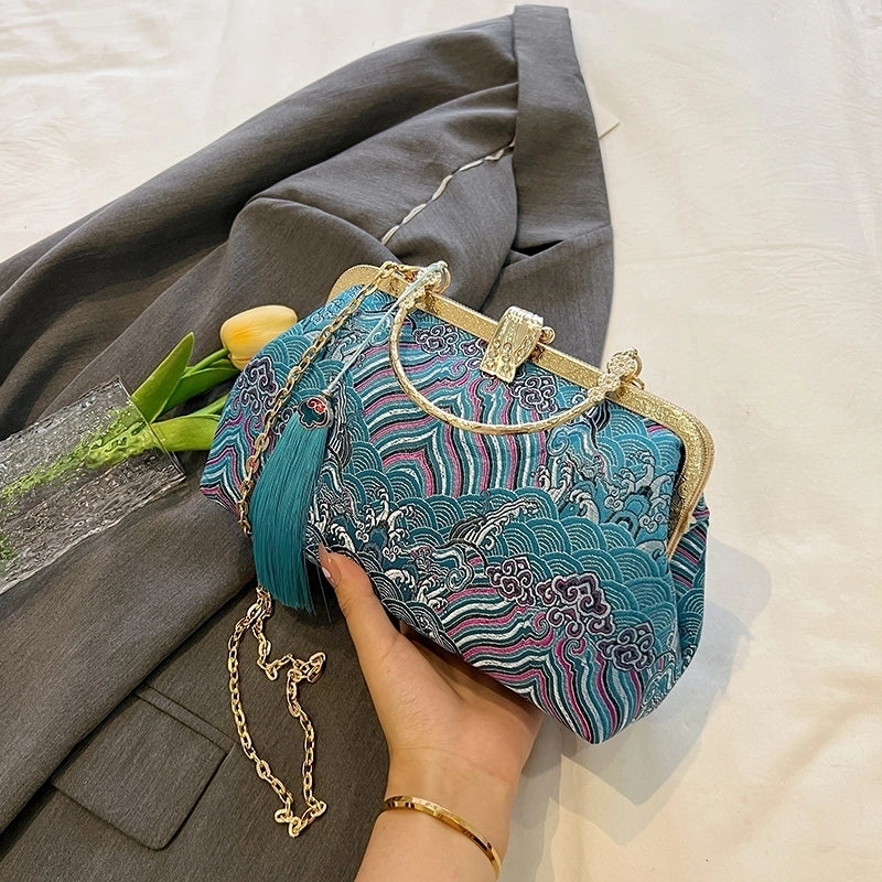 Nylon Flower Embroidery Square Embroidered Evening Bags