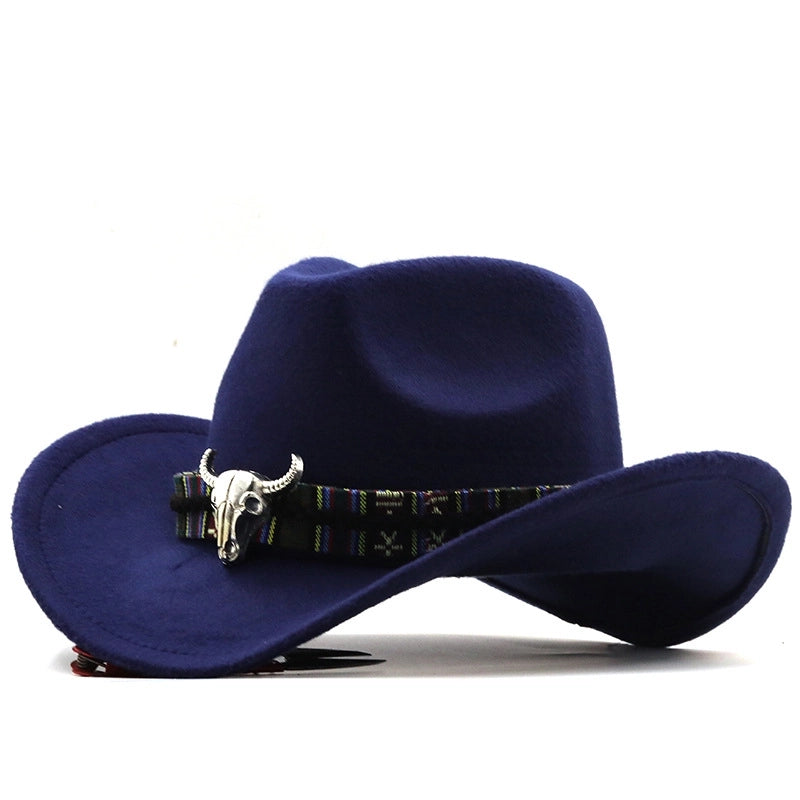 Cowboy Hat Horn Woolen Jazz Hat Men And Women Ethnic Style Felt Hat Large Brim Hat