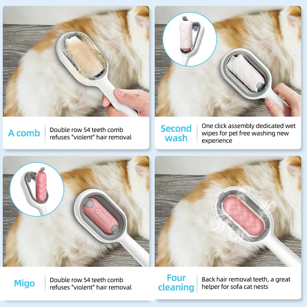 4 In 1 Pet Grooming Brush Hair. Wash. Clean & Massage