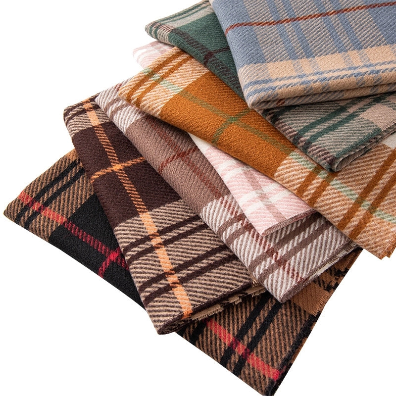 Artificial Cashmere Scarf Autumn And Winter Check Pattren Couple Student Scarf Elegant Plaid Long Tassel Shawl High Sense