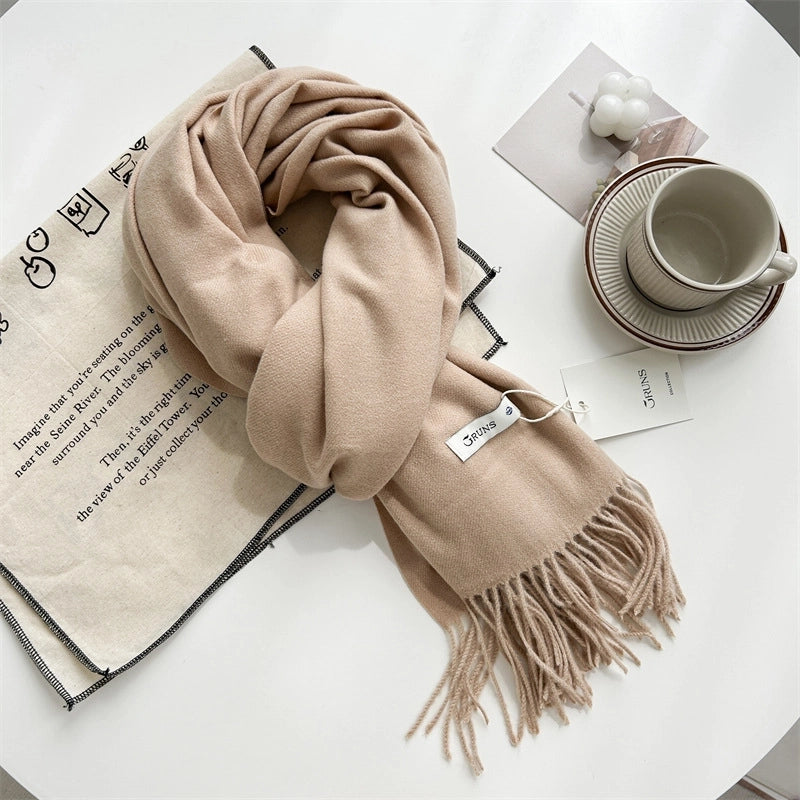 Women's Elegant Minimalist Solid Color Imitation Cashmere Tassel Scarf