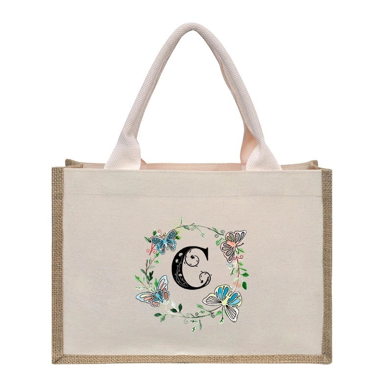Women's Medium Canvas Letter Basic Classic Style Open Shopping Bags