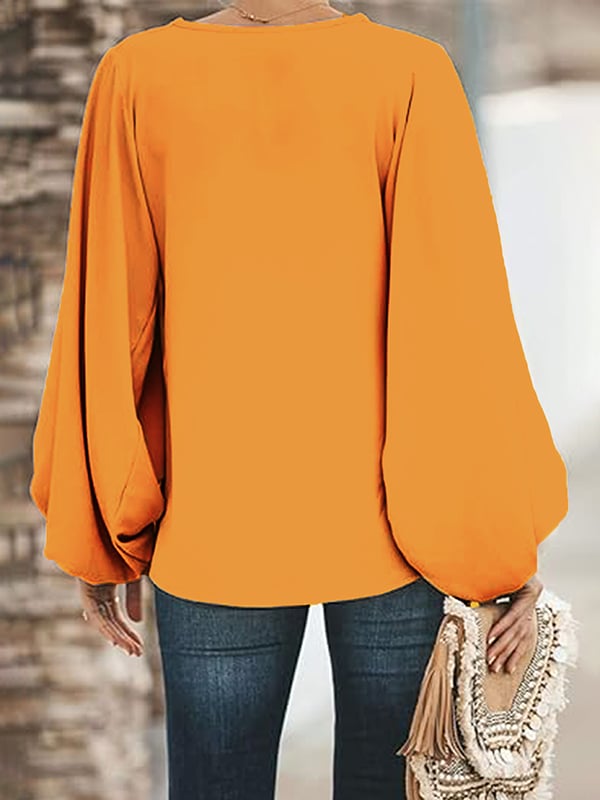 Long Sleeves Loose Elasticity Figure V-neck T-Shirts Tops