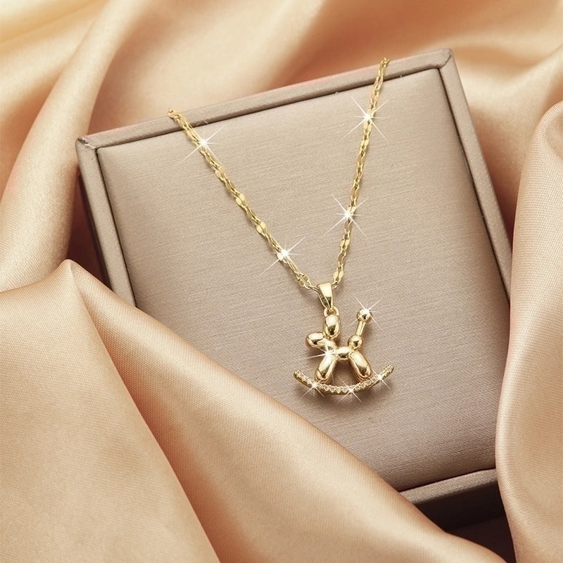 3 Pieces Lady Heart Shape Flower Titanium Steel Plating Inlay Zircon Gold Plated Pendant Necklace