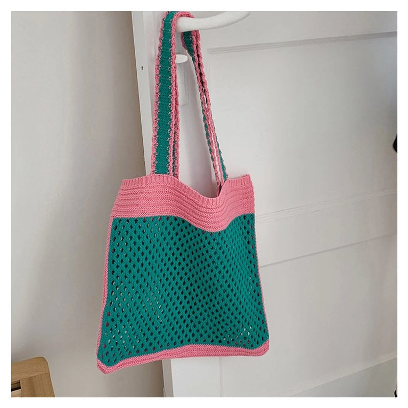 Women's Classic Style Color Block Knit Shopping Bags