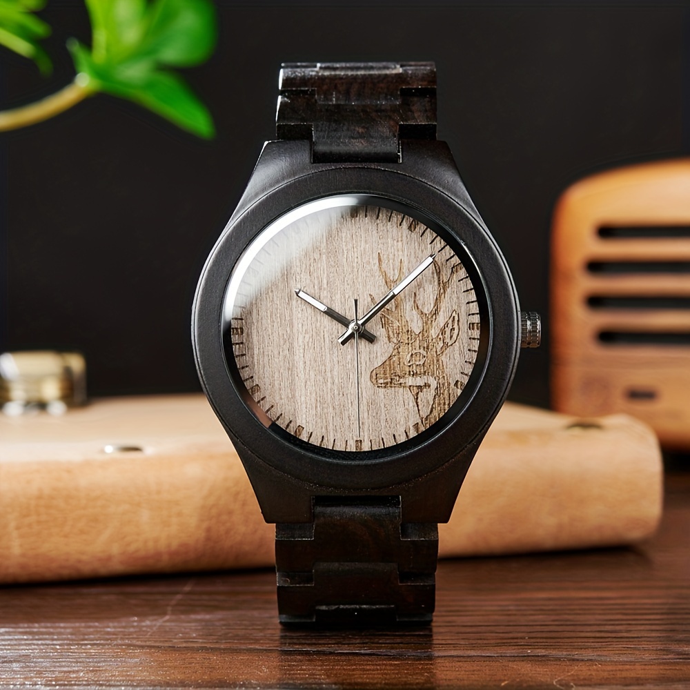 Unique Elk Carved Men's Watch Wooden Watch Nice Gift