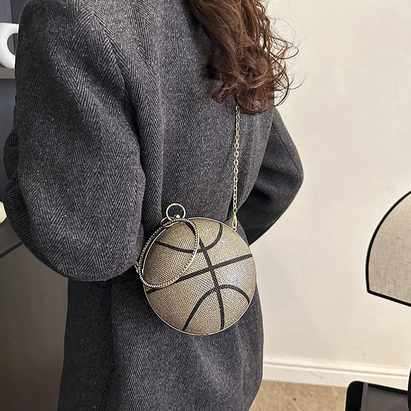 Women's Cloth Basketball Streetwear Round Lock Clasp Circle Bag Handbag Crossbody Bag