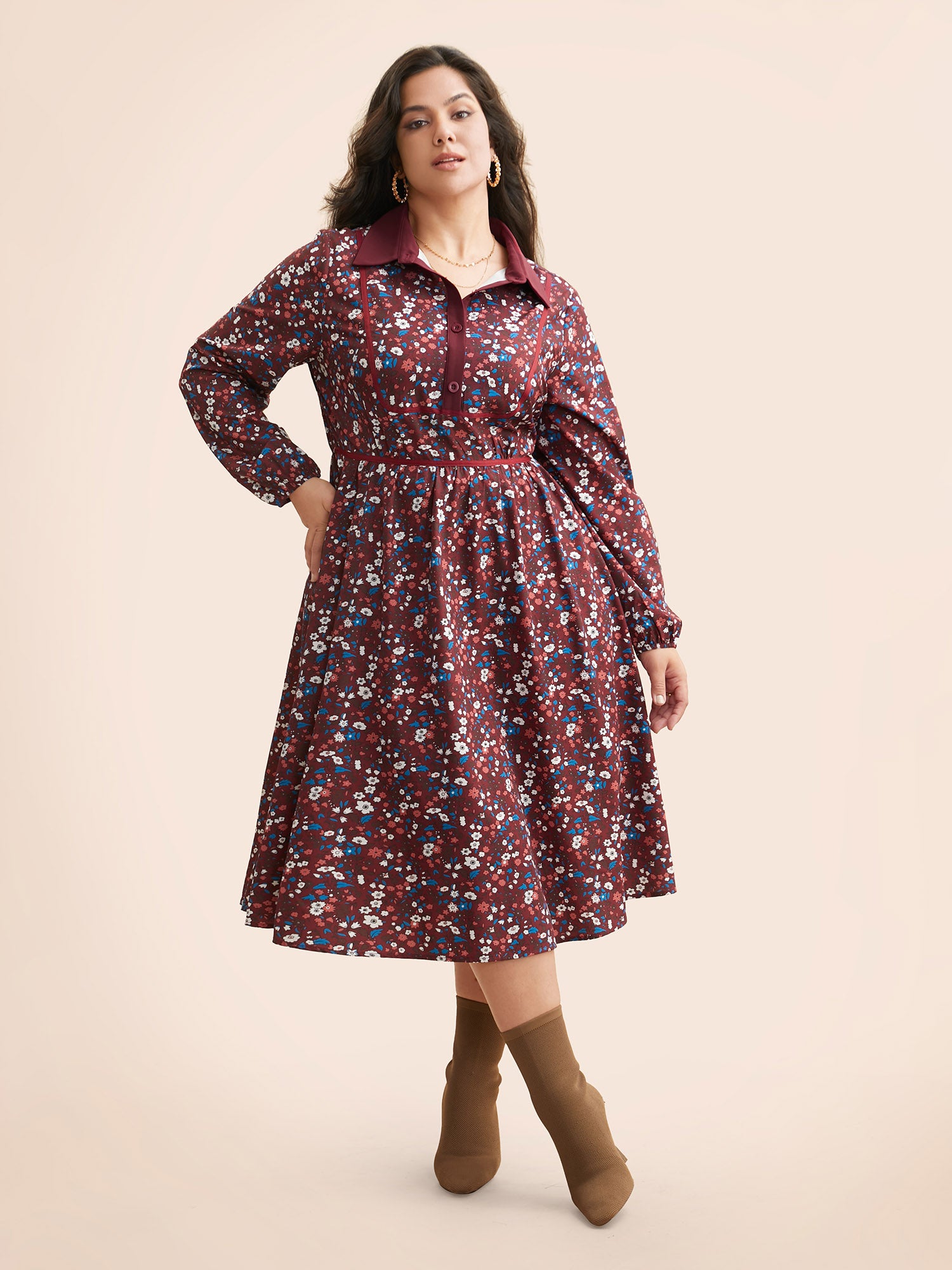 Ditsy Floral Woven Ribbon Button Up Dress