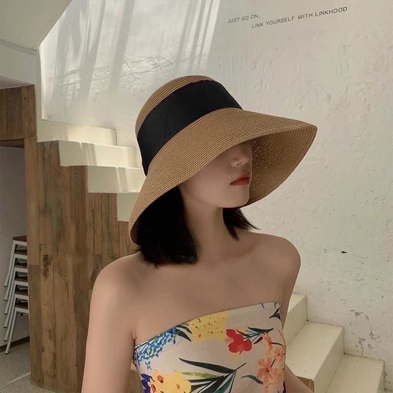 Women's Vacation Solid Color Bowknot Big Eaves Straw Hat