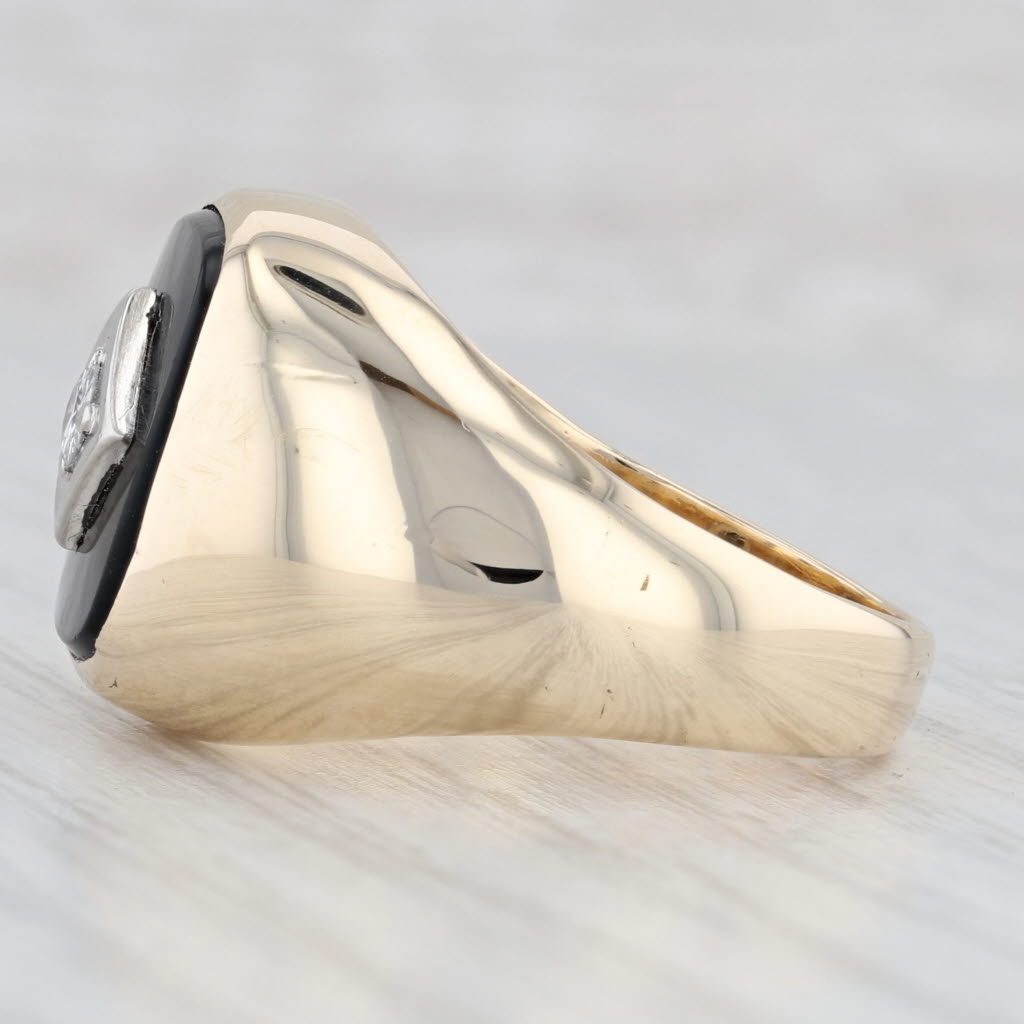 0.11ct Diamond Onyx Signet Ring 10k Yellow Gold Size 9.5