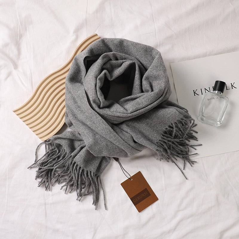 Solid Color Prickly Wool Scarf Women's 300g Ge Run Si Imitation Cashmere Thickened Scarf Japanese Style Plain Scarf For Autumn And Winter