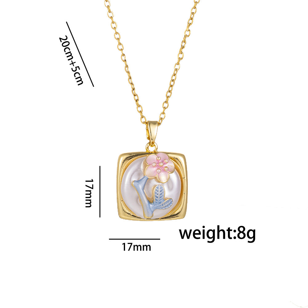 Retro Oil Drop Baroque Freshwater Pearl Enamel High-Grade Painted Flower Pendant Necklace