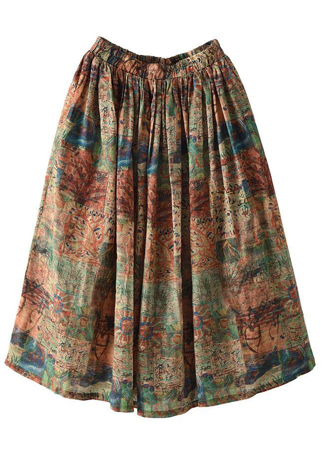 Women Navy Print Ramie Elastic Waist Skirt