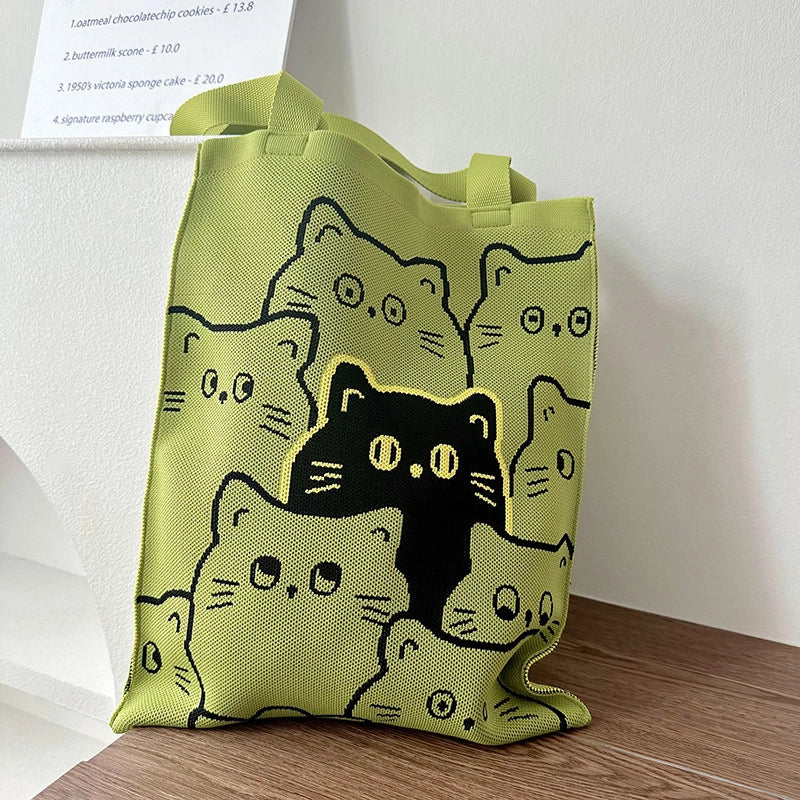 Niche Design Cute Panda Knitted Shoulder Bag Women's Versatile Large Capacity Shopping Commuter Tote Bag Women's Bag