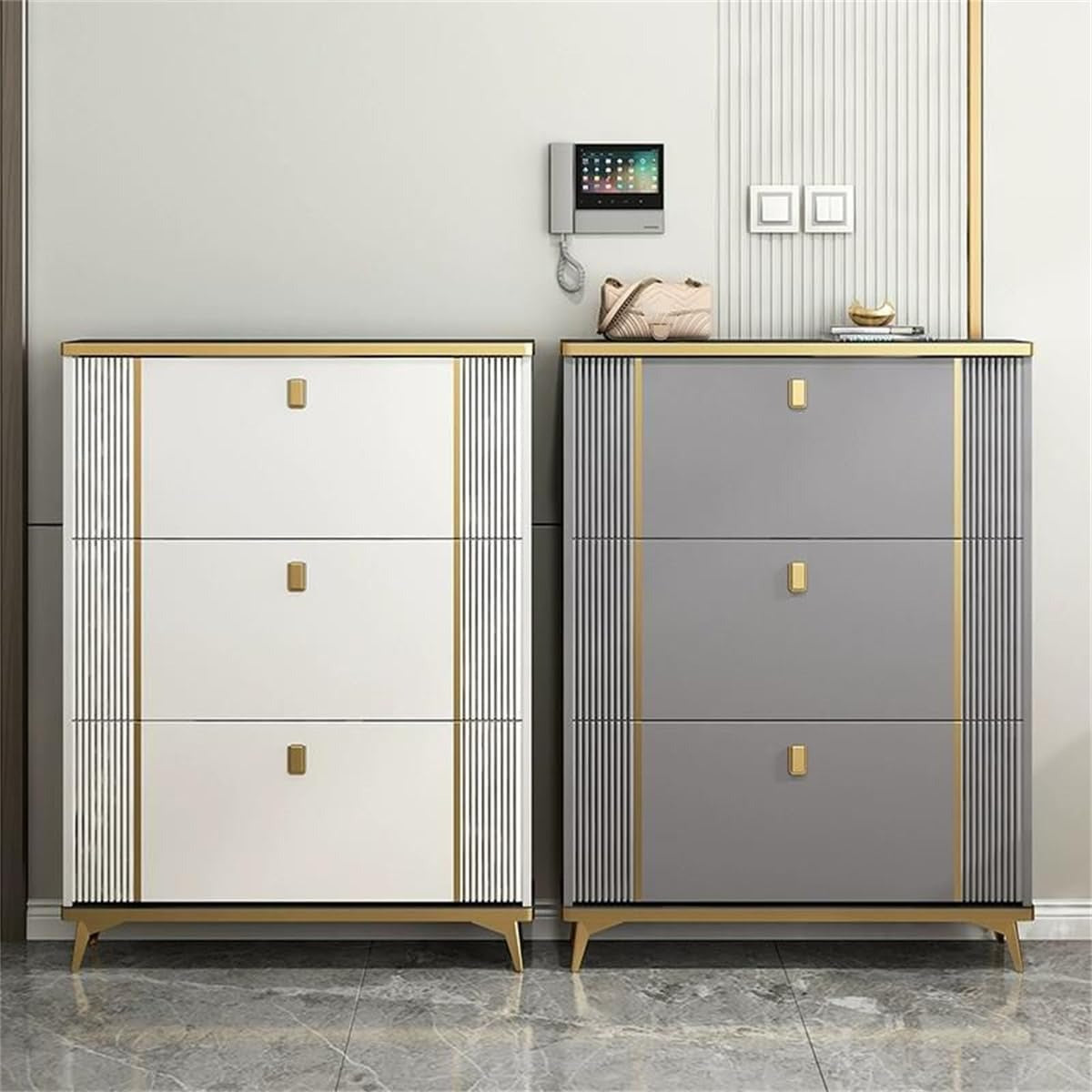 Tipping Shoe Cabinet. Shoe Rack Storage Cabinet For Entryway. With 3 Flip Drawers. Free Standing Shoe Rack
