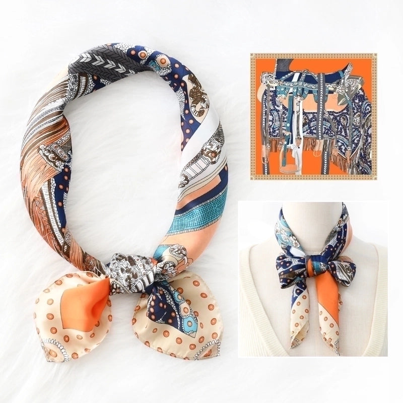 2 Pieces Women's Elegant Plaid Flower Horse Satin Silk Scarf