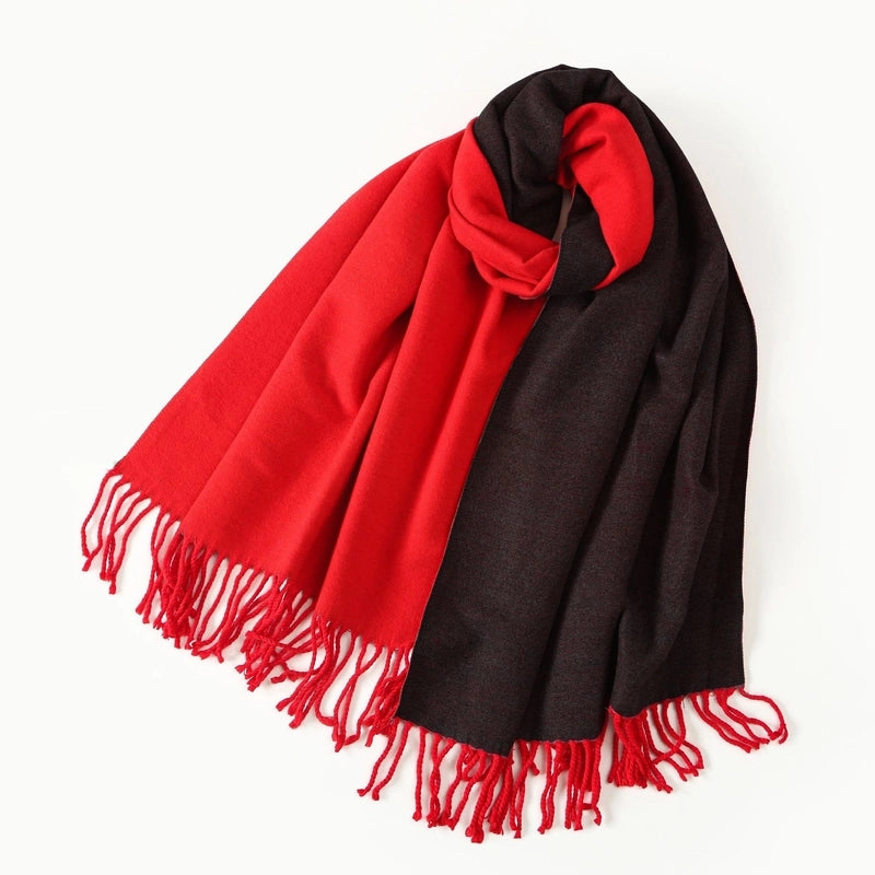 Women's Elegant Minimalist Color Block Imitation Dehaired Angora Tassel Scarf