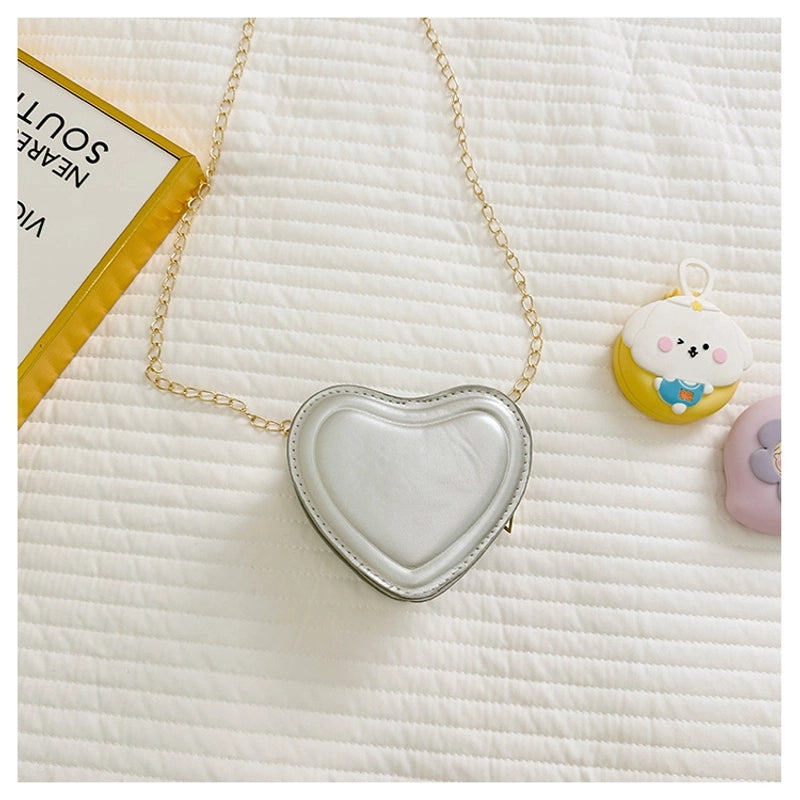 Girl's Pu Leather Heart Shape Solid Color Cute Heart-shaped Zipper Shoulder Bag Crossbody Bag Chain Bag