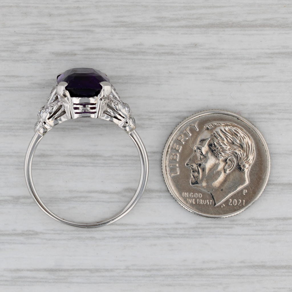 4.05ctw Cushion Amethyst Diamond Ring Platinum Size 7.5