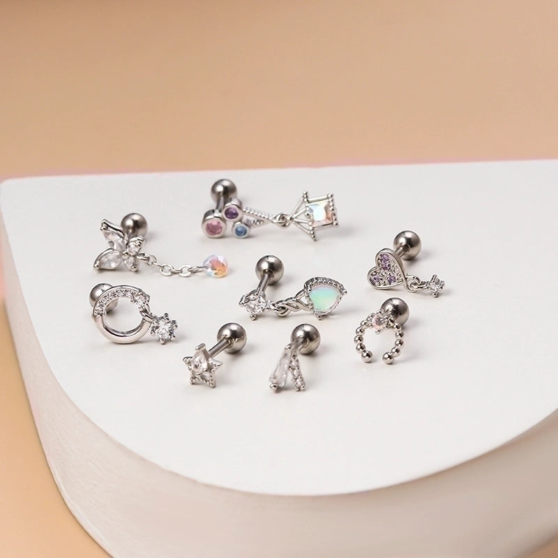 1 Piece Ear Cartilage Rings & Studs Fashion Geometric 316L Stainless Steel  Copper Gold Plated Zircon