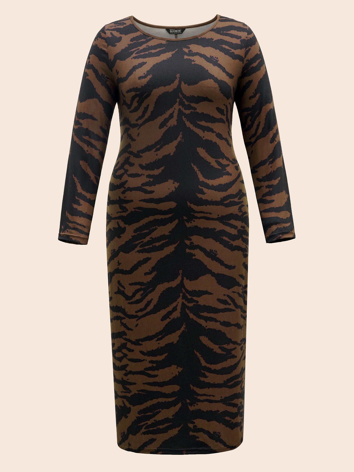 Tiger Print Boat Neck Midi Dress