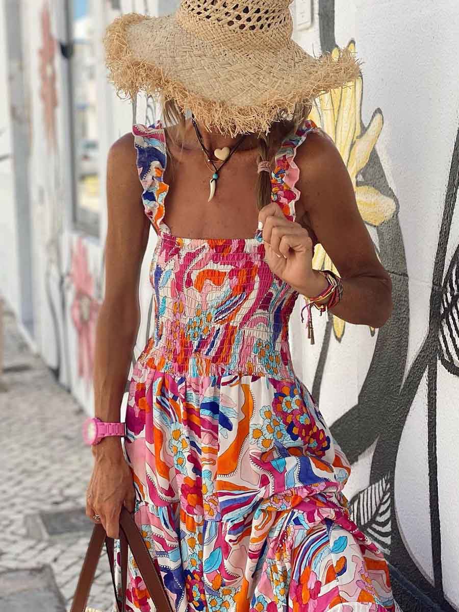 Printed Halter Beach Resort Dress(3 Colors)