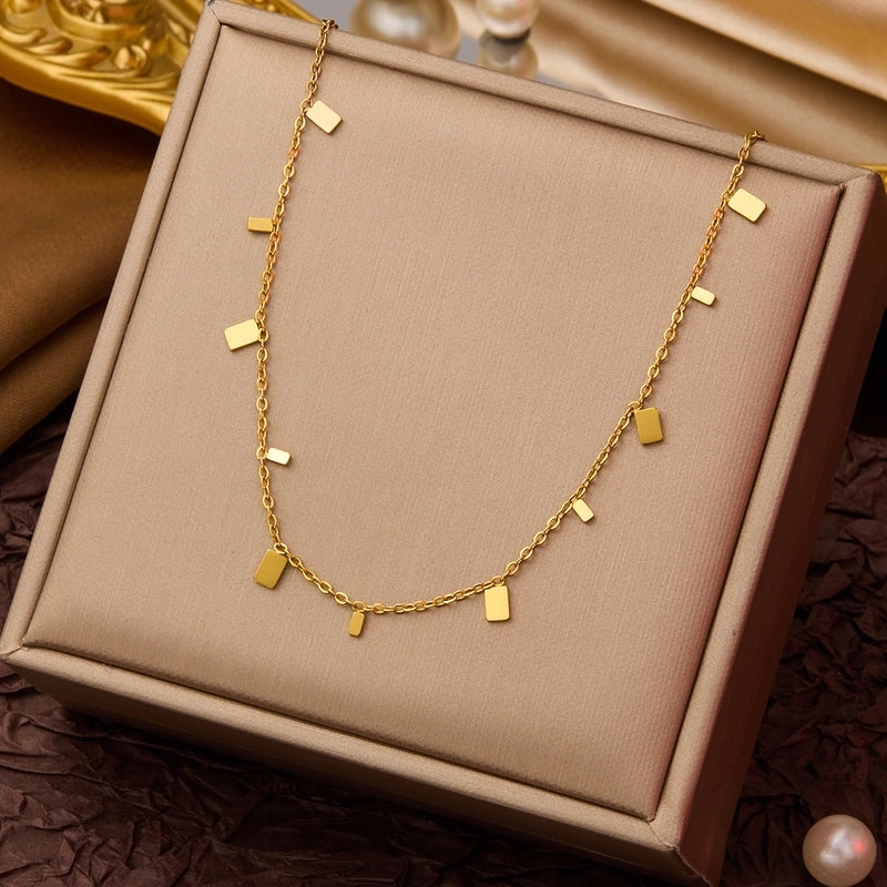 Elegant Minimalist Geometric Flower Bow Knot Titanium Steel Plating Pendant Necklace
