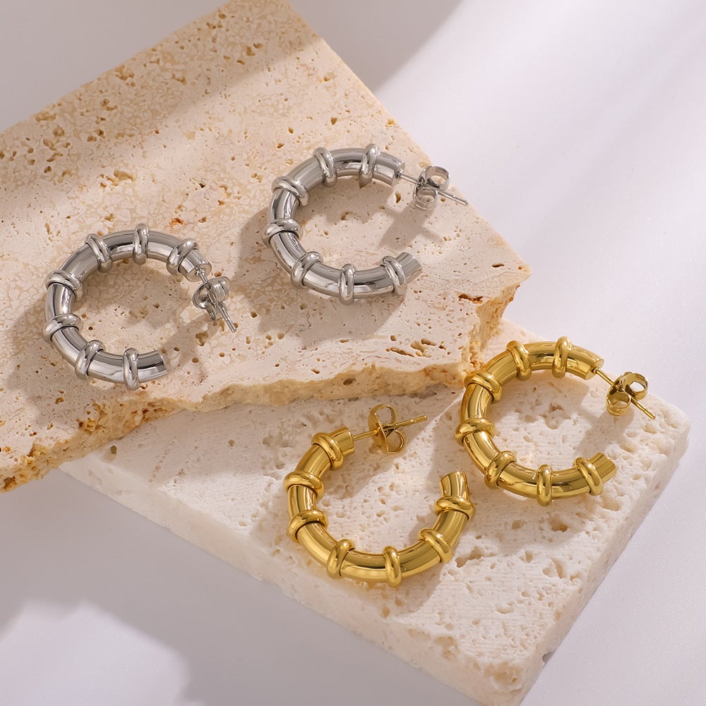 Stainless Steel Earrings Hollow C-Shaped Earrings Personality Versatile 18K Gold Plated Fashion Titanium Steel Earrings For Women