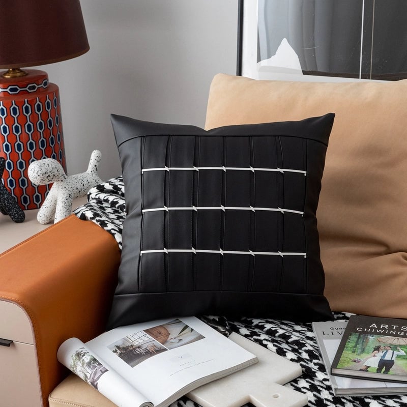 Classic Style Geometric Lattice Solid Color Pu Leather Pillow Cases Couch & Sofa Decor