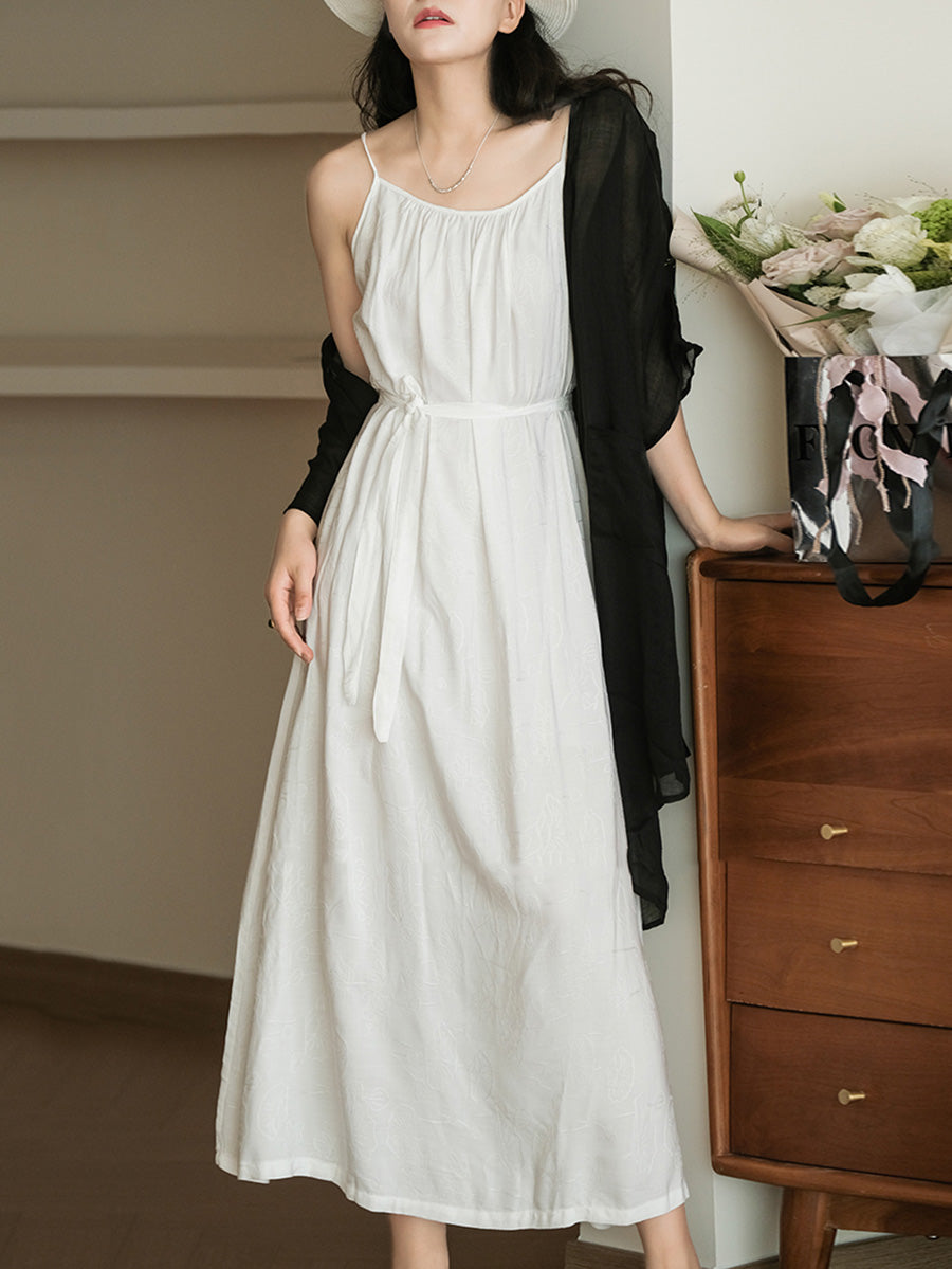 Women Summer Pure Color O-Neck Cotton Vest Dress