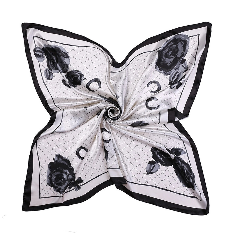 Women's Elegant Retro Rose Flower Polyester Printing Silk Scarf