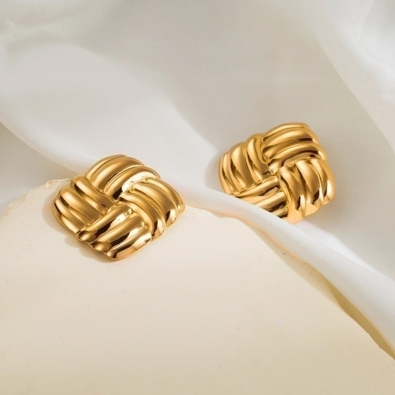 1 Pair Minimalist Classic Style Argyle 304 Stainless Steel 14K Gold Plated Stainless Steel Earrings