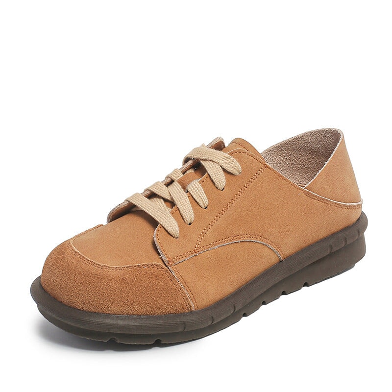 Handmade Soft Leather Oxfords & Tie Flats For Women Barefoot Shoes  in Brown/Beige
