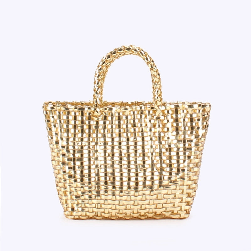 Women's Small PVC Solid Color Elegant Streetwear Weave Square Open Straw Bag