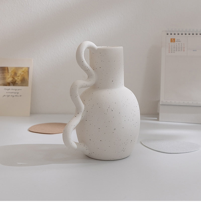 Zorion White Ceramic Kettle-shaped Vase