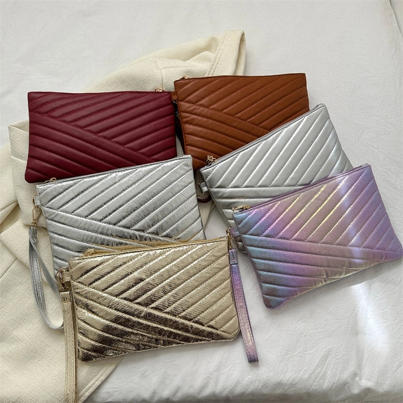 Gold Silver Colorful Pu Leather Solid Color Square Clutches