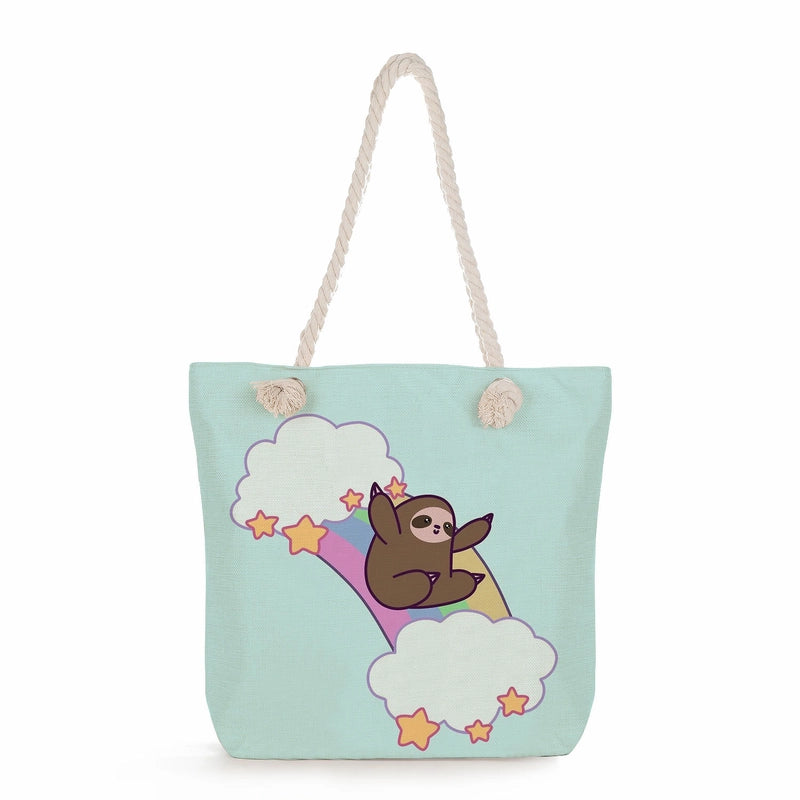 Women's Cotton And Linen Sloth Cute Square Zipper Tote Bag
