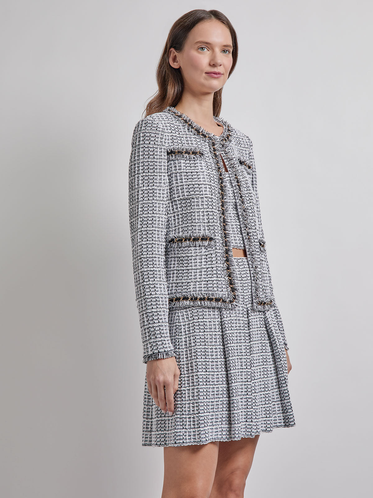 Heritage Chain & Fringe Trim Tweed Knit Jacket - Vanity Fit