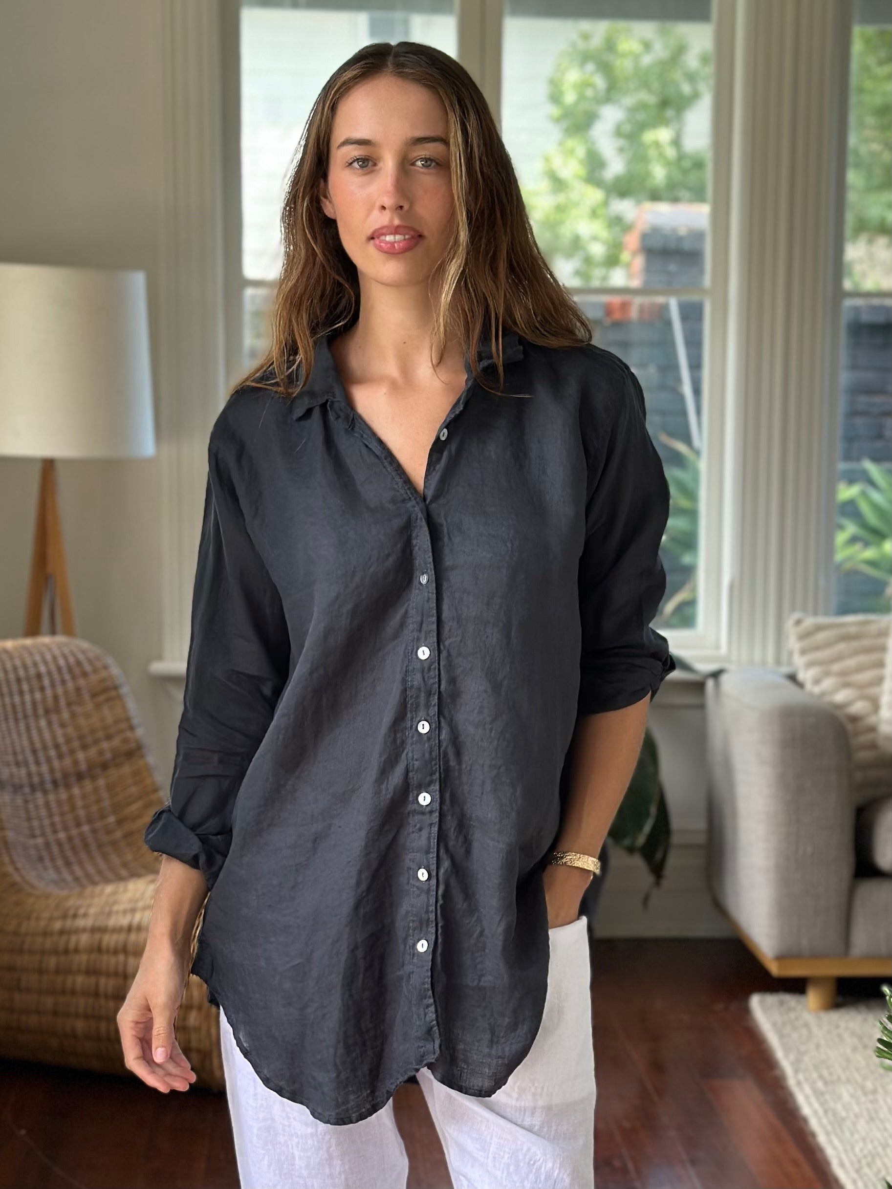 skyla shirt - charcoal linen