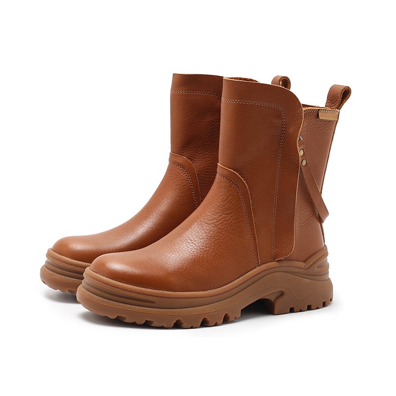 Leather Short Boots Snow Boots Have Fleece Lined for Cold Winter in Black/Brown/Coffee