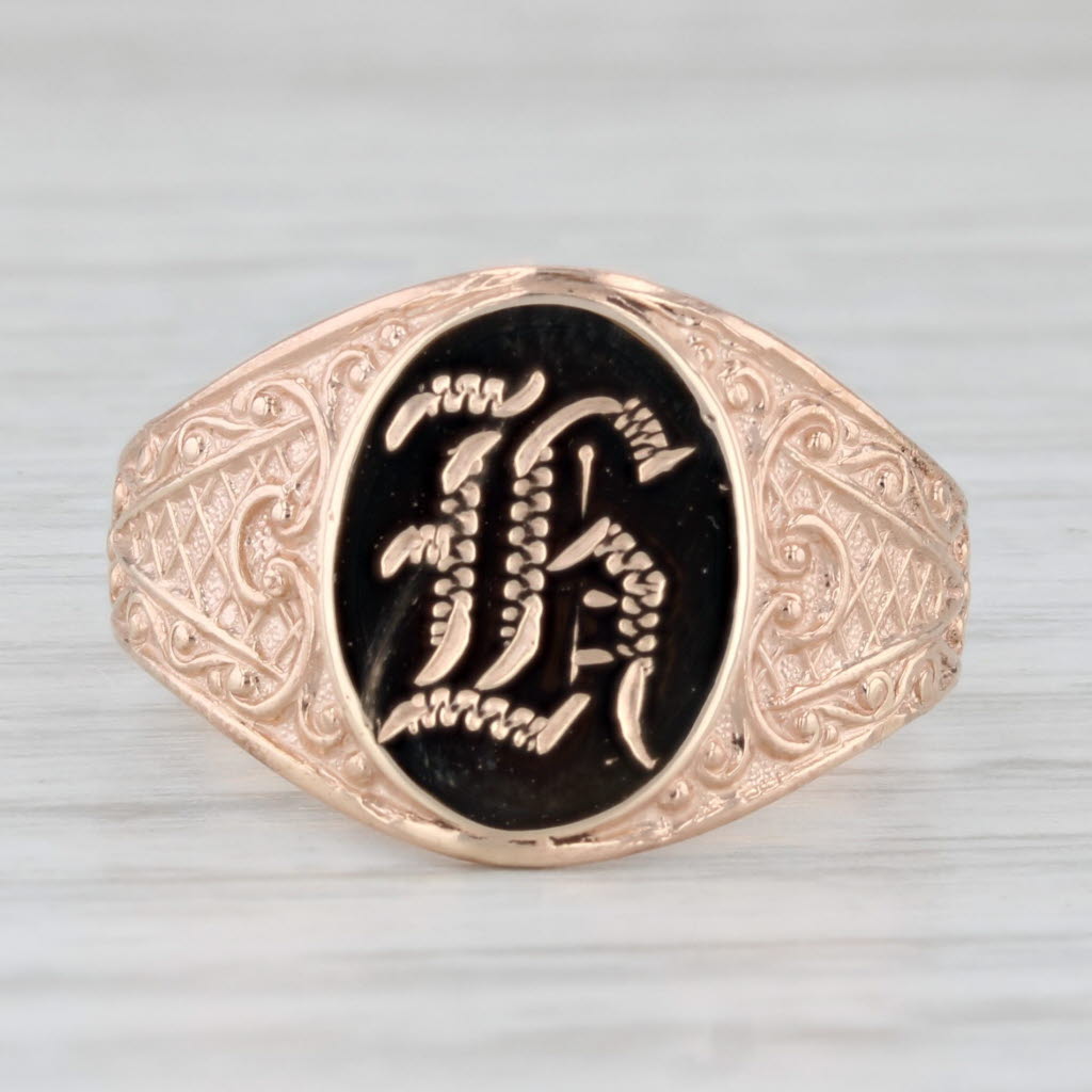 Old English Letter Initial F Signet Ring 10k Rose Gold Size 8