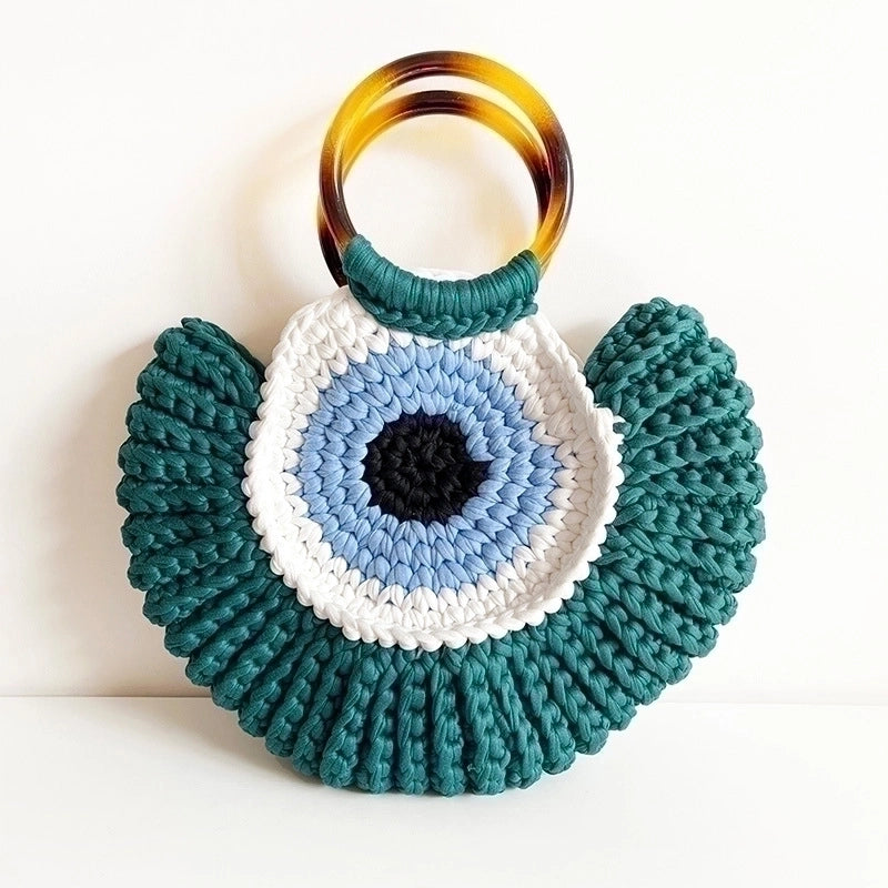 Women's Medium Polyester Devil's Eye Vintage Style Shell Lock Clasp Handbag Dome Bag