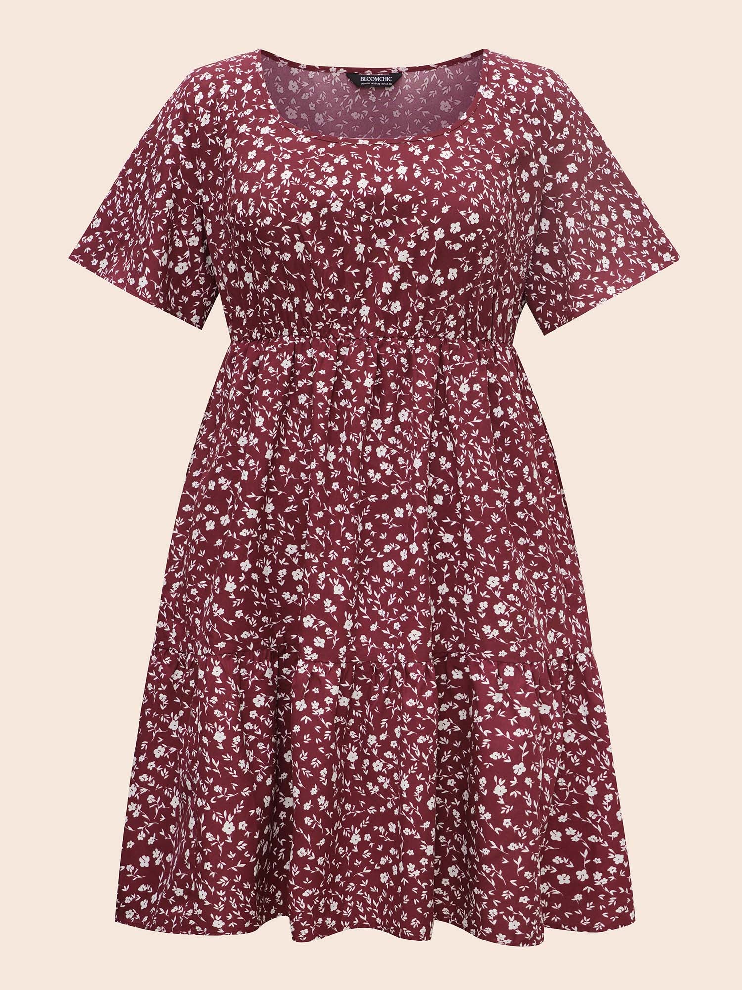 Ditsy Floral U Neck Ruffle Sleeve Dress